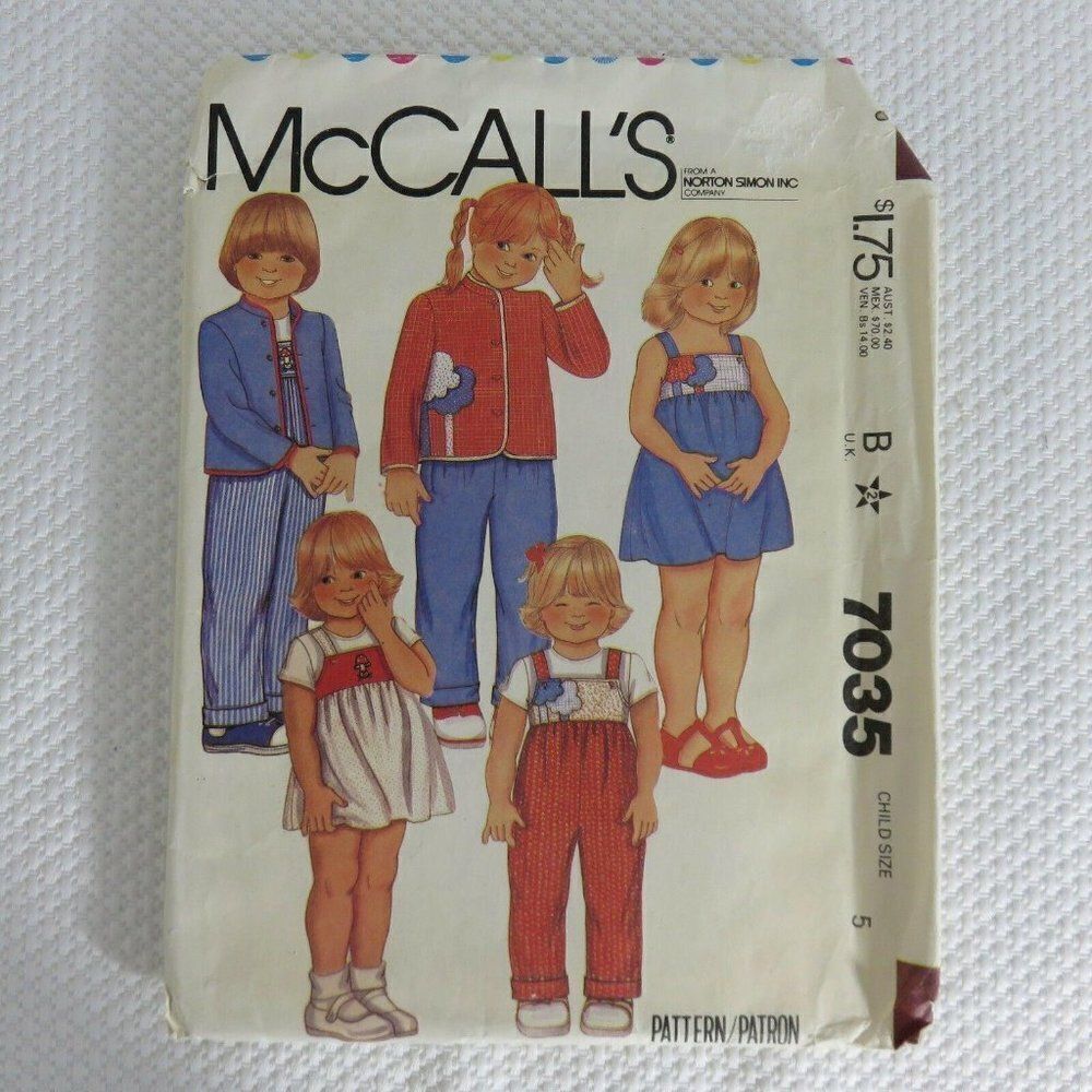 Vintage McCalls 7034 5 Y Jumper Dress Overalls Pants Jacket Sundress